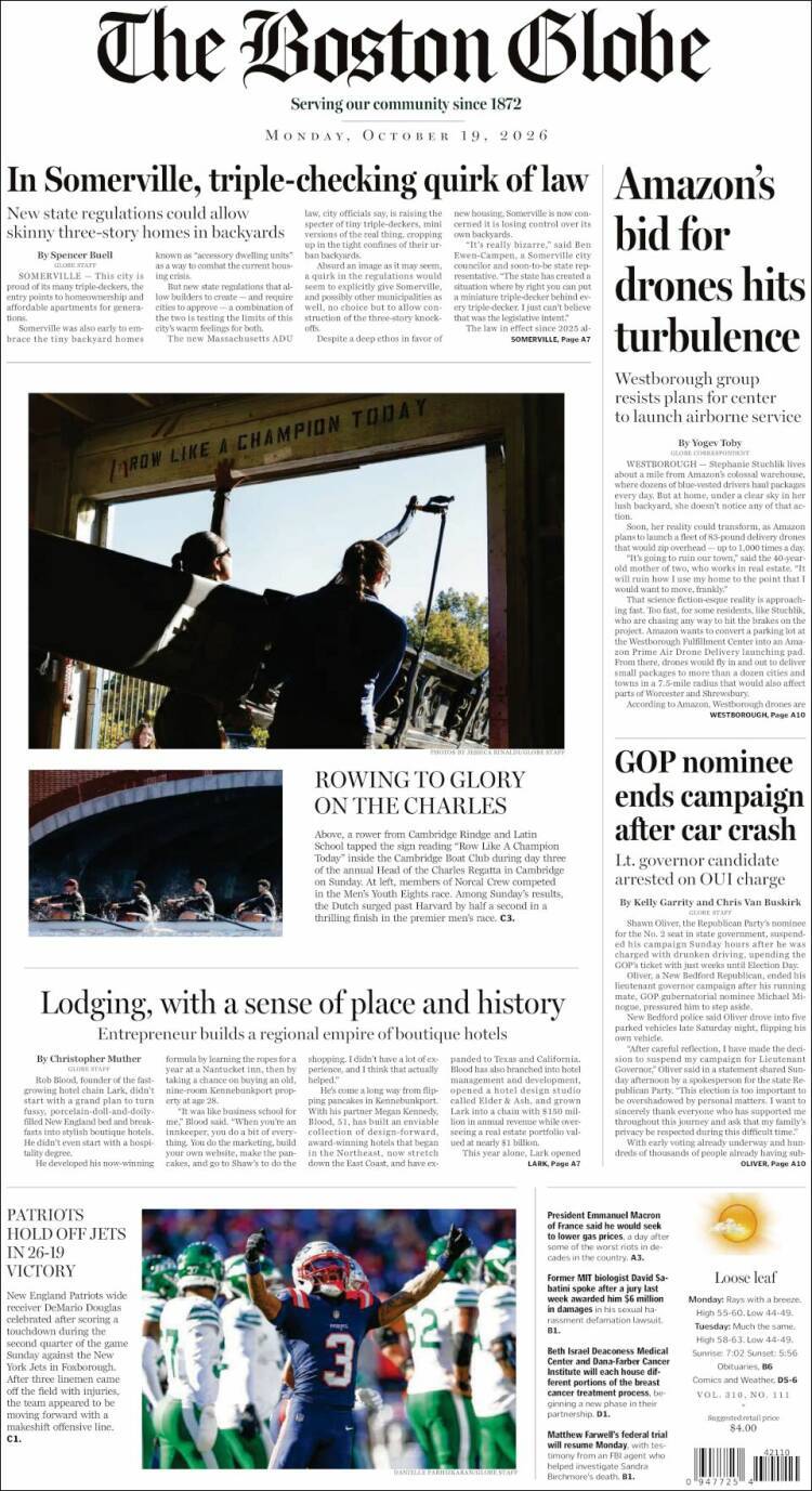 Portada de Boston Globe (USA)