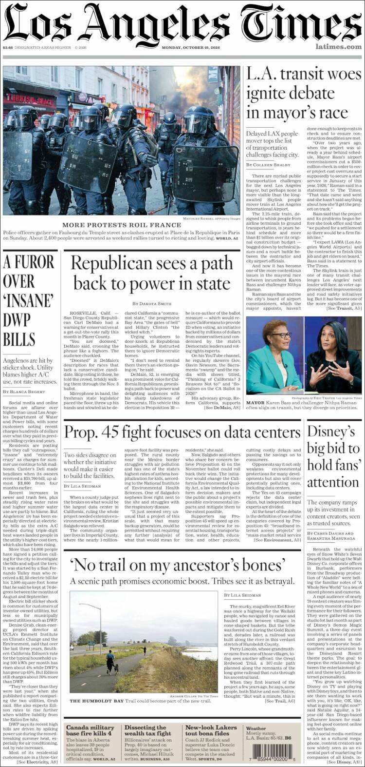Portada de Los Angeles Times (USA)