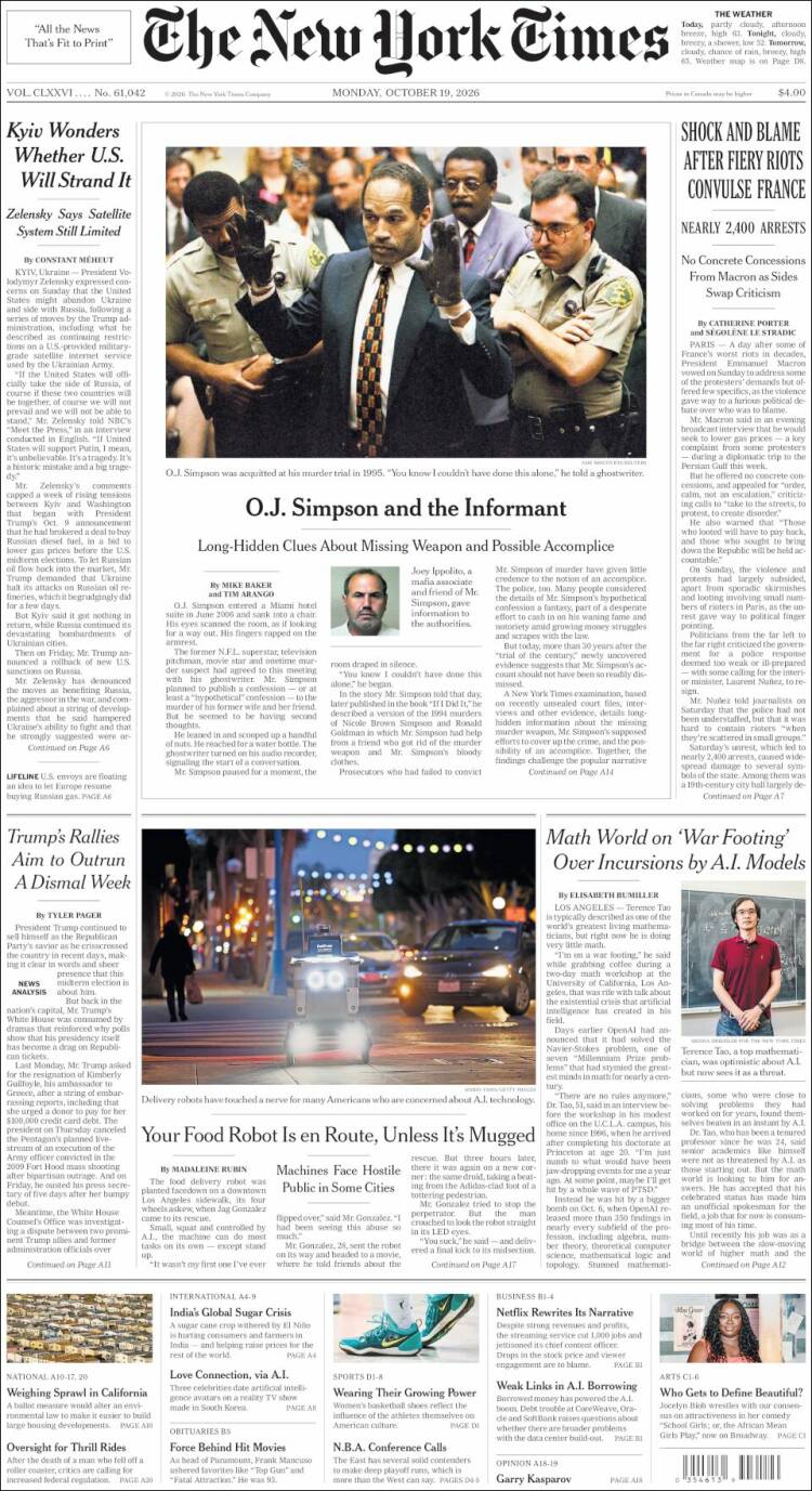 Portada de New York Times (USA)