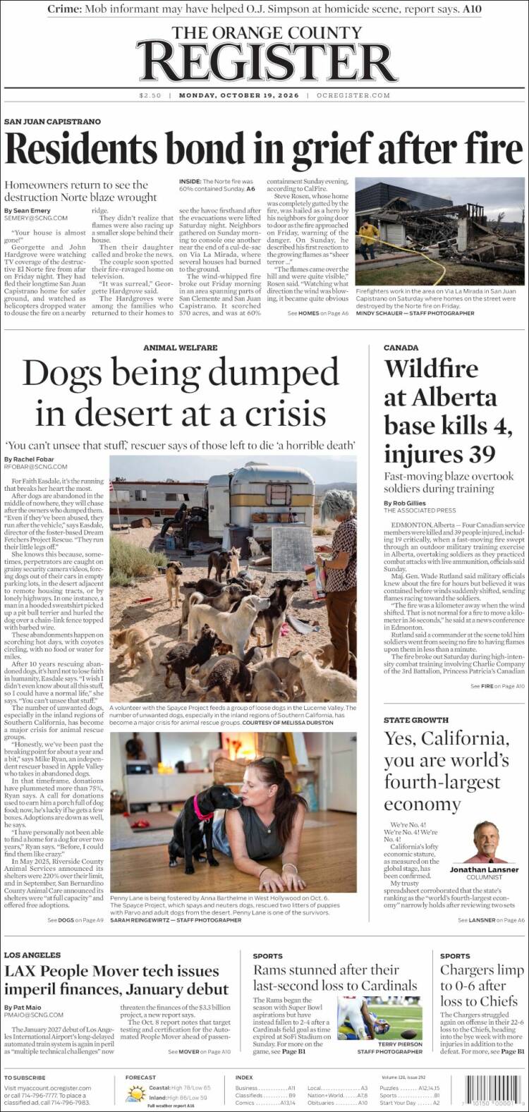 Portada de The Orange County Register (USA)