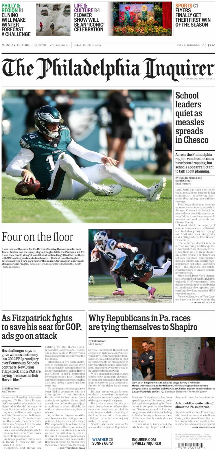 Portada de Philadelphia Inquirer (USA)