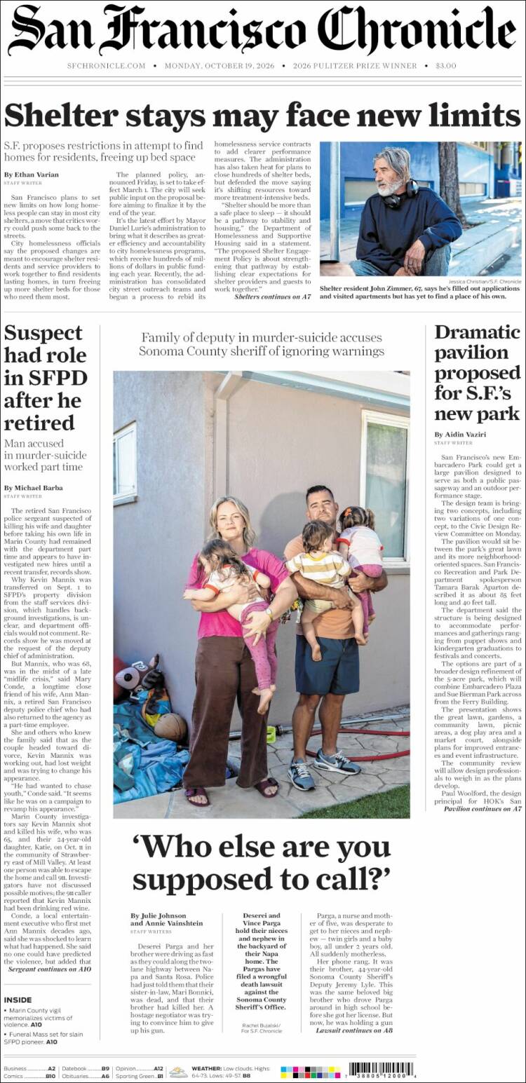 Portada de San Francisco Chronicle (USA)