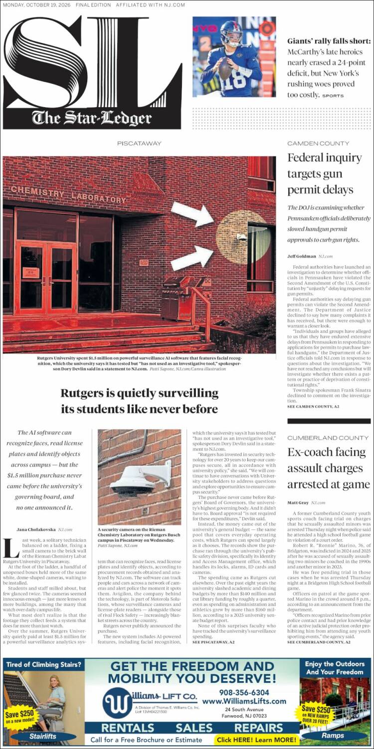 Portada de Star-Ledger (USA)
