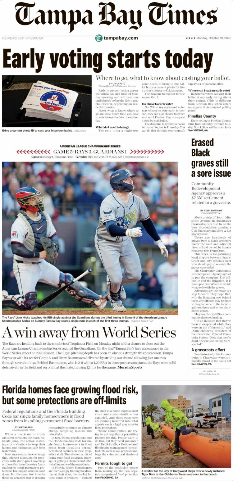 Portada de Tampa Bay Times (USA)