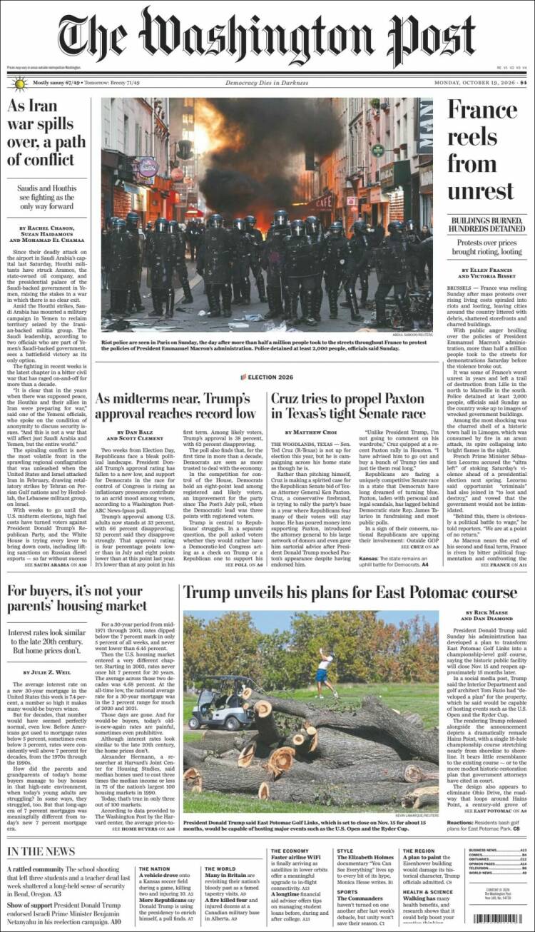 Portada de The Washington Post (USA)