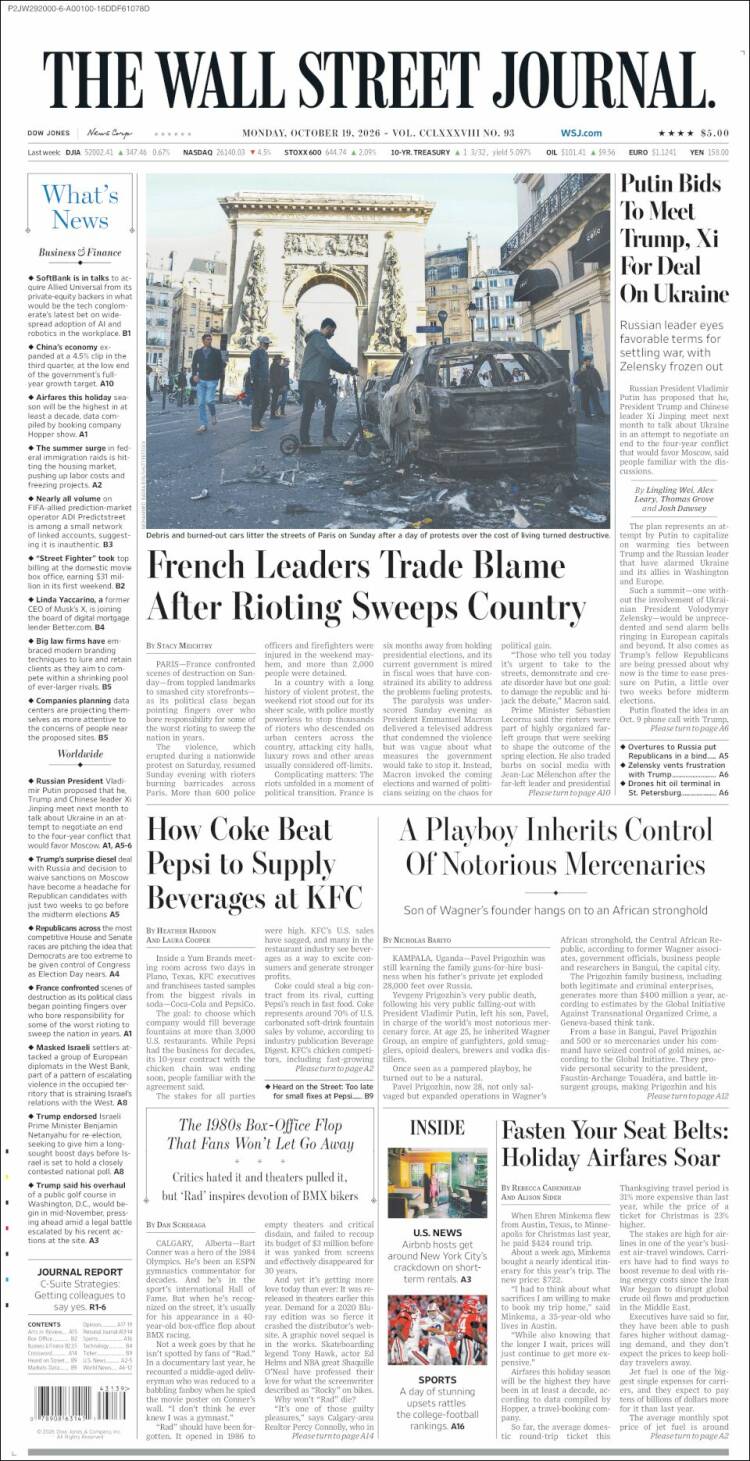 Portada de Wall Street Journal (USA)