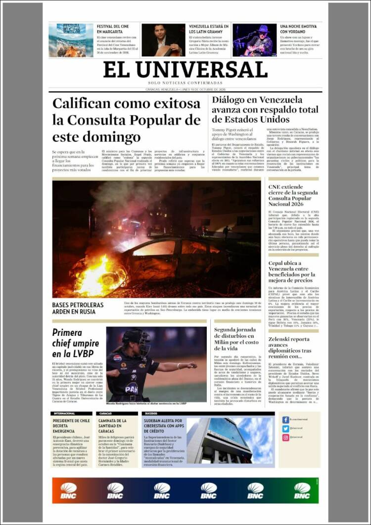 Portada de Universal (Venezuela)