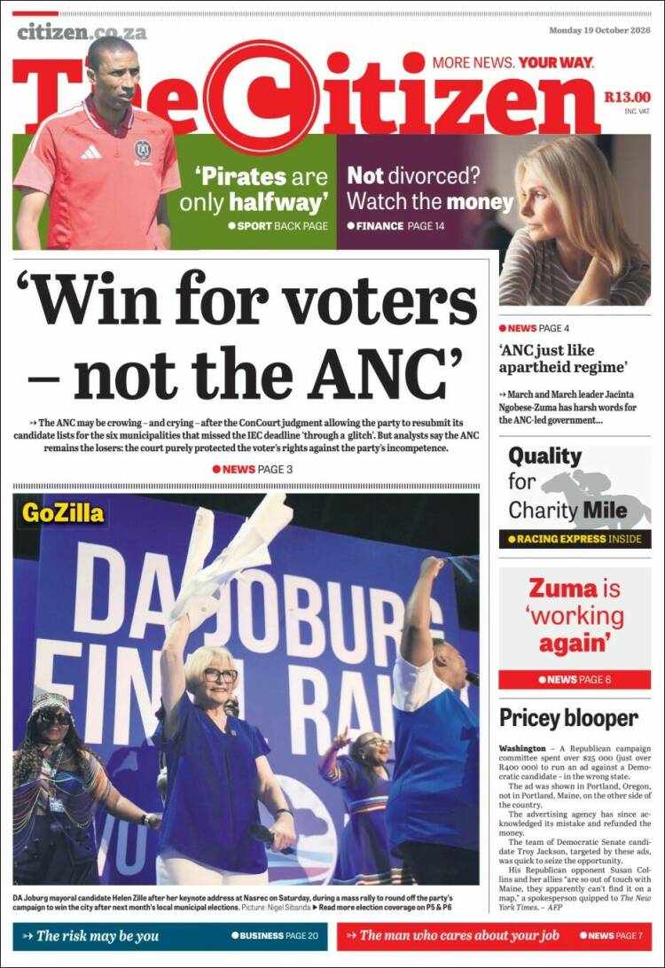 Portada de The Citizen (Sud&aacute;frica)