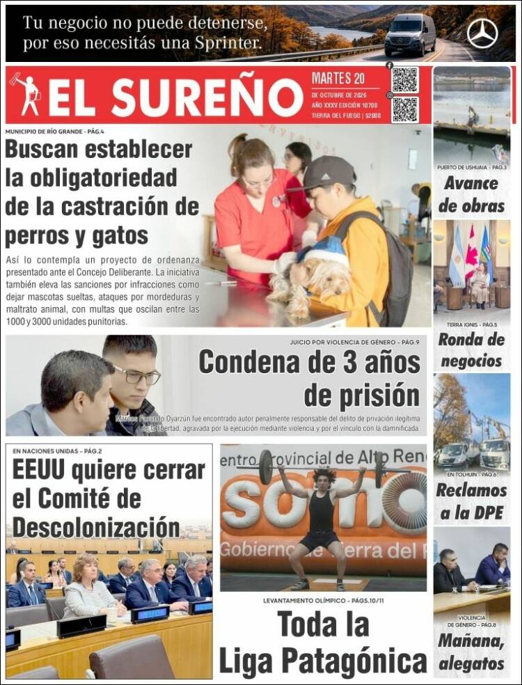 Portada de Diario El Sureño (Argentina)