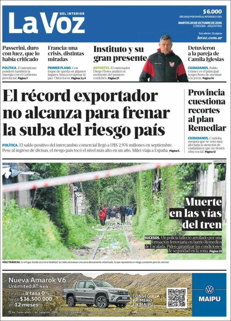 Portada de La Voz del Interior (Argentina)