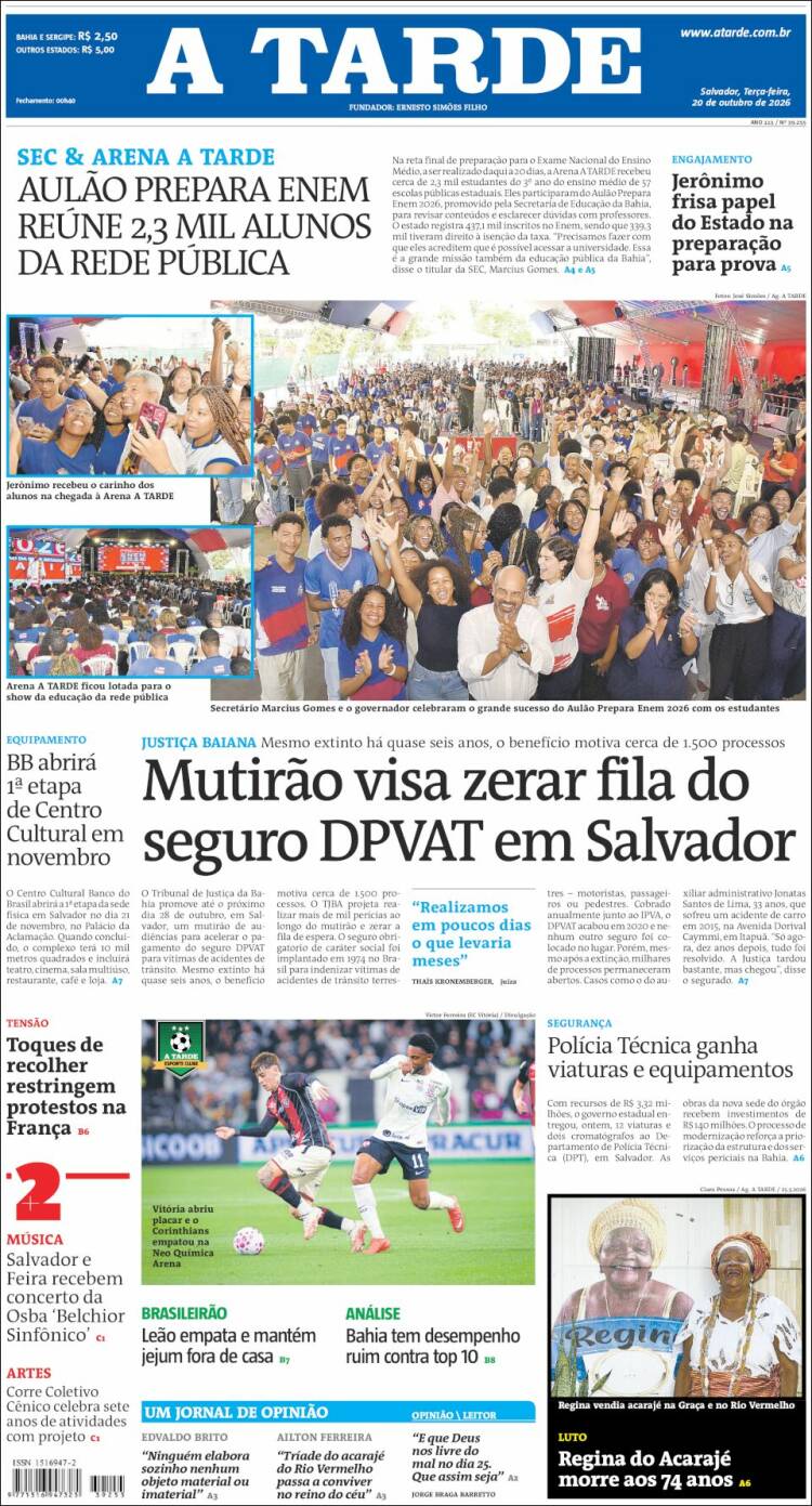 Portada de Diário A Tarde (Brasil)