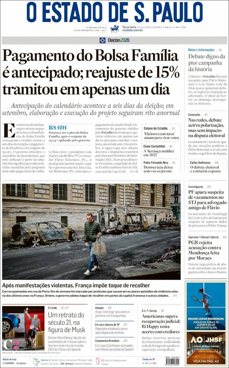 Portada de O Estado de São Paulo (Brasil)