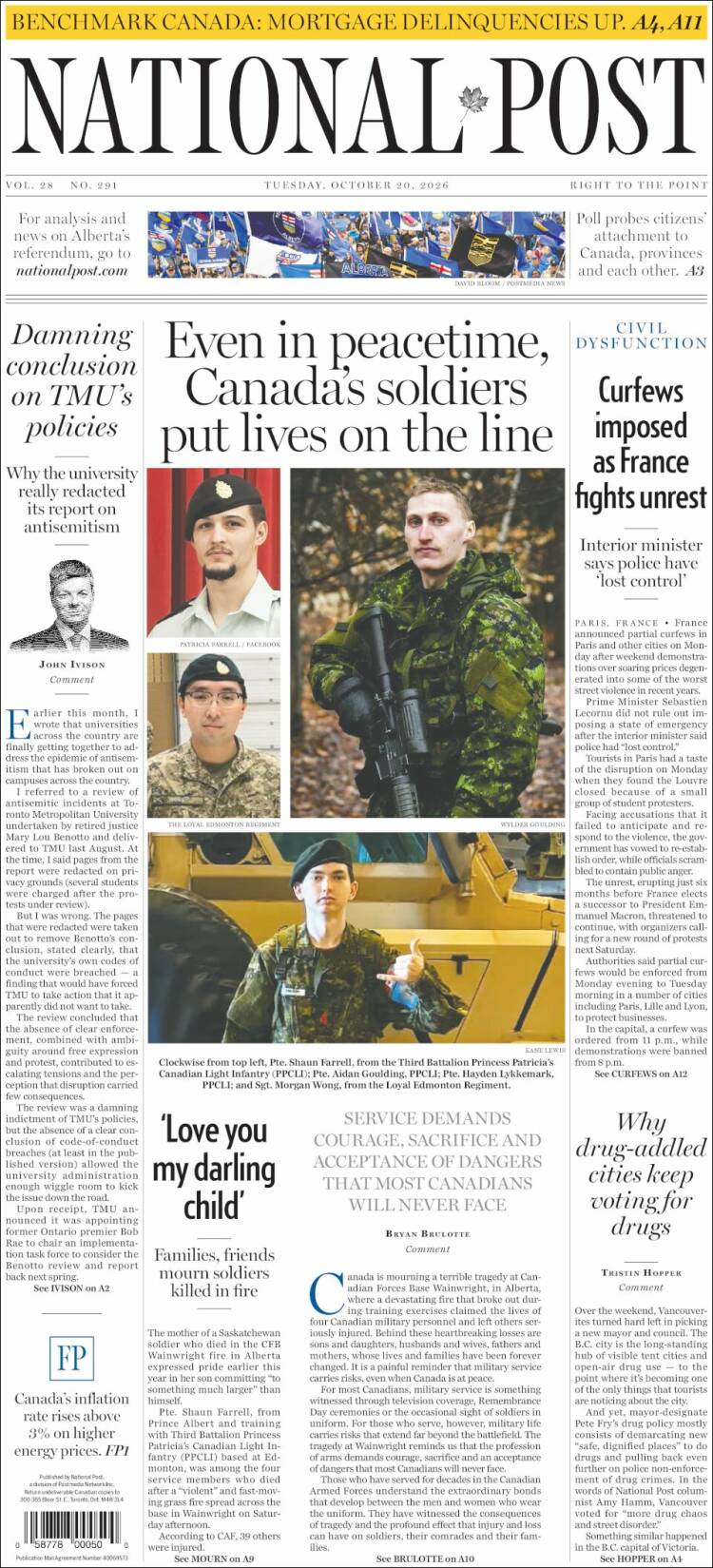 Portada de The National Post (Canad&aacute;)