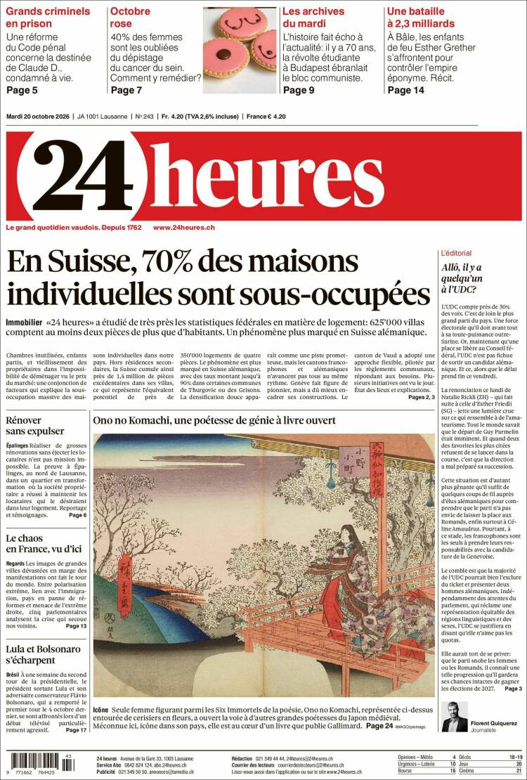 Portada de 24 Heures (Suiza)