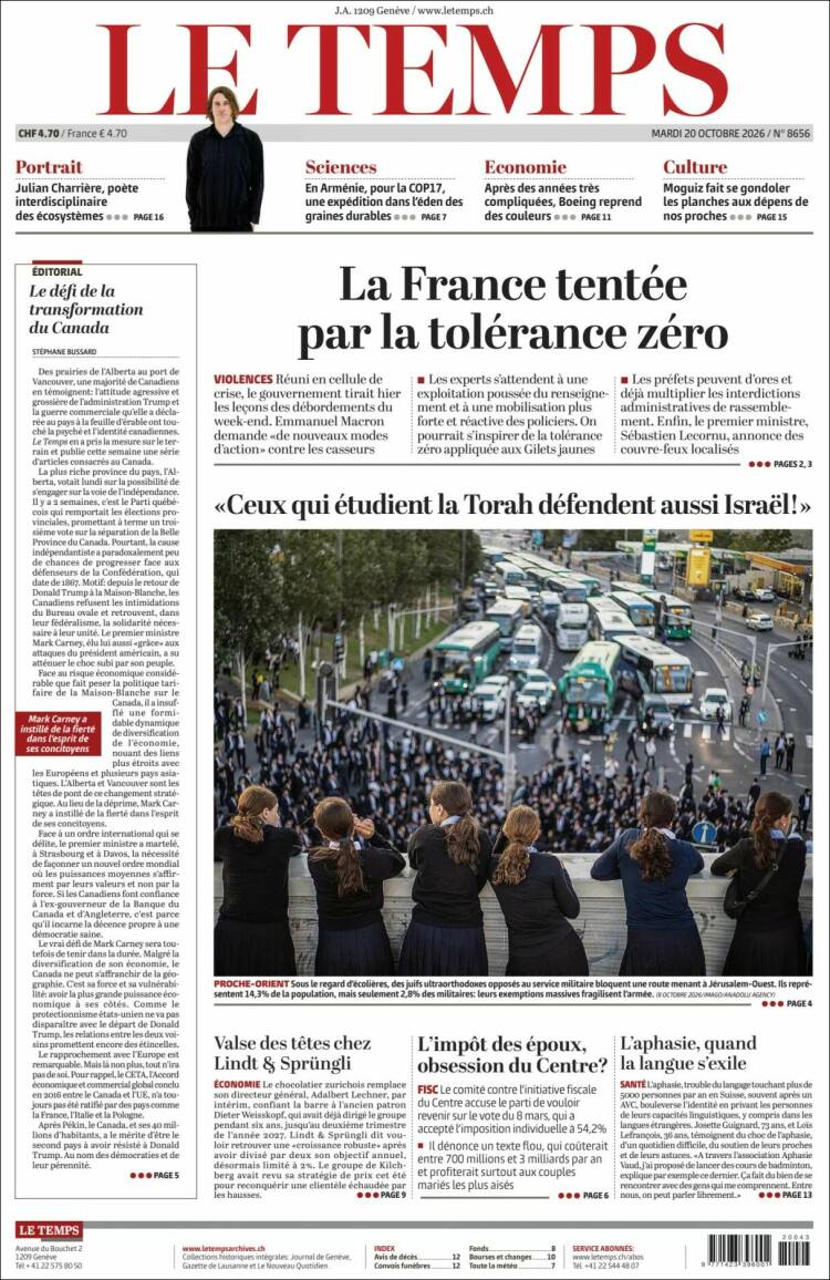 Portada de Le Matin (Suiza)
