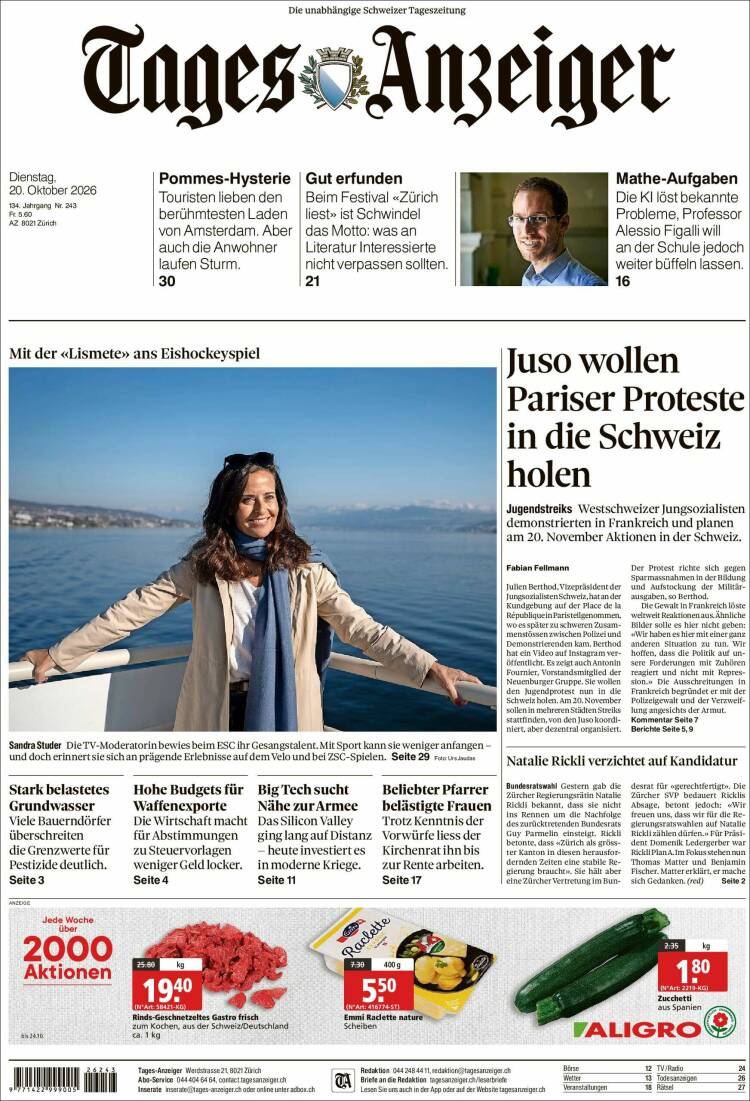 Portada de Tages-Anzeiger (Suiza)