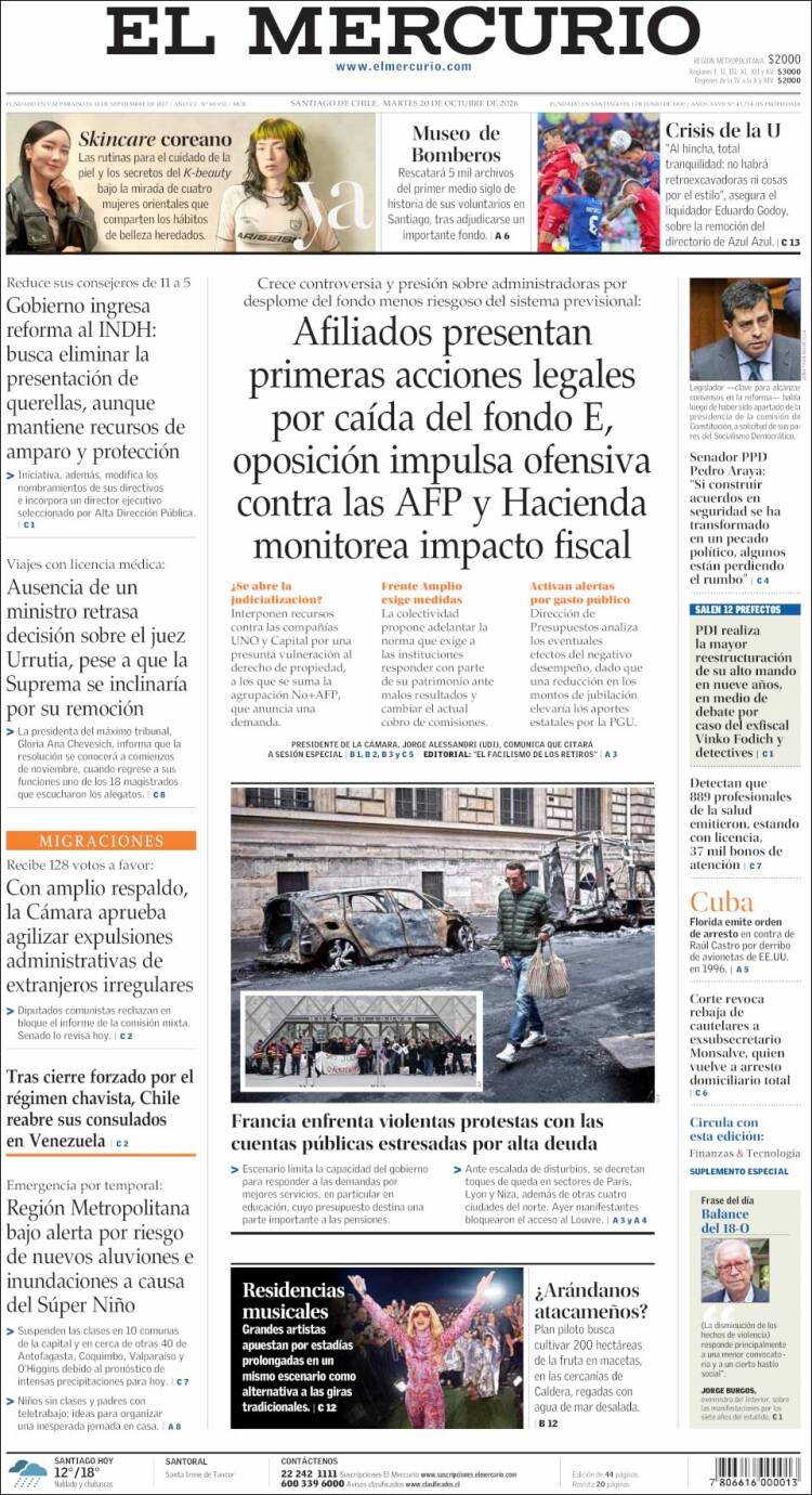 Portada de El Mercurio (Chile)