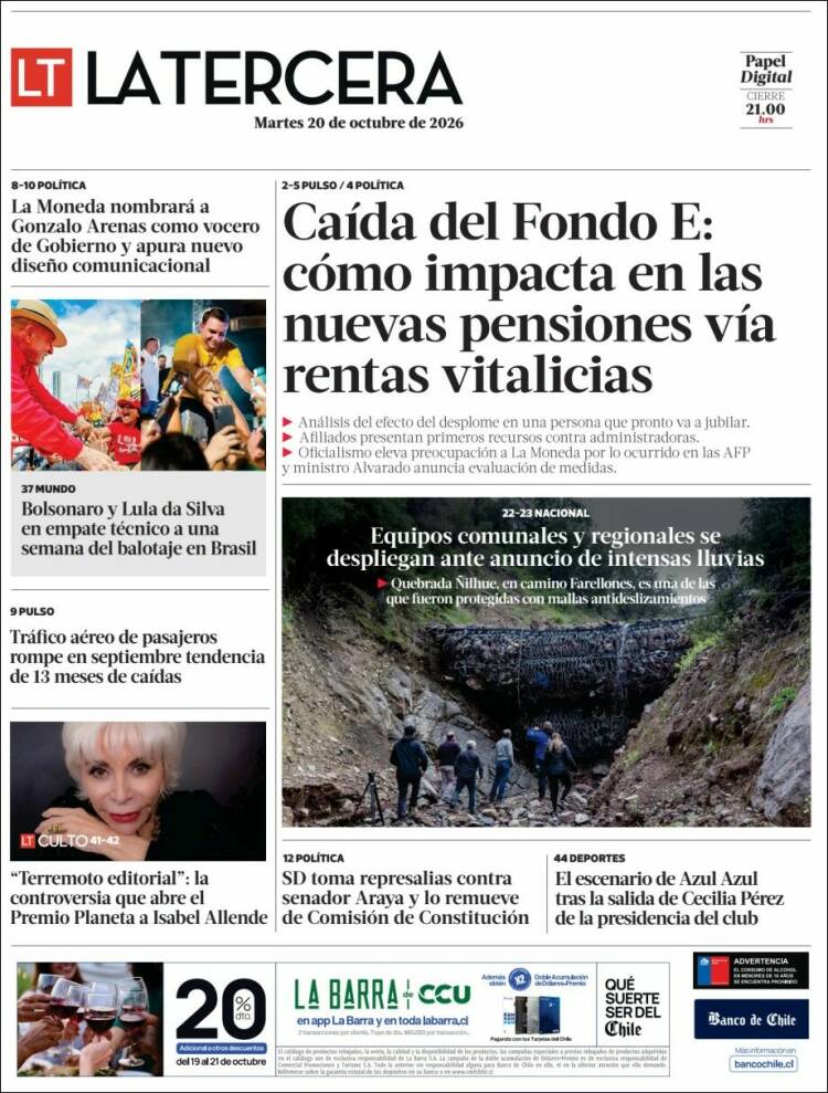 Portada de La Tercera (Chile)