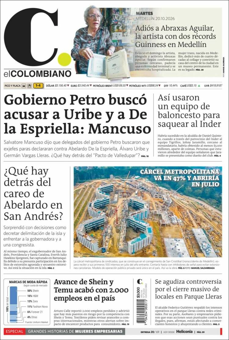 Portada de El Colombiano (Colombia)
