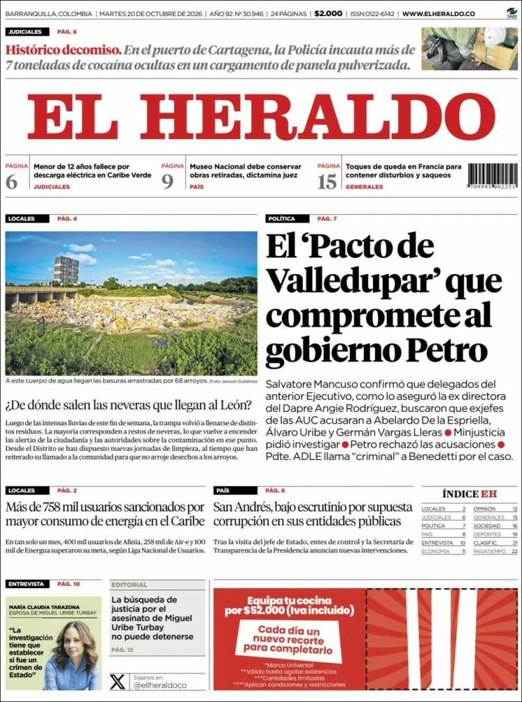 Portada de El Heraldo (Colombia)