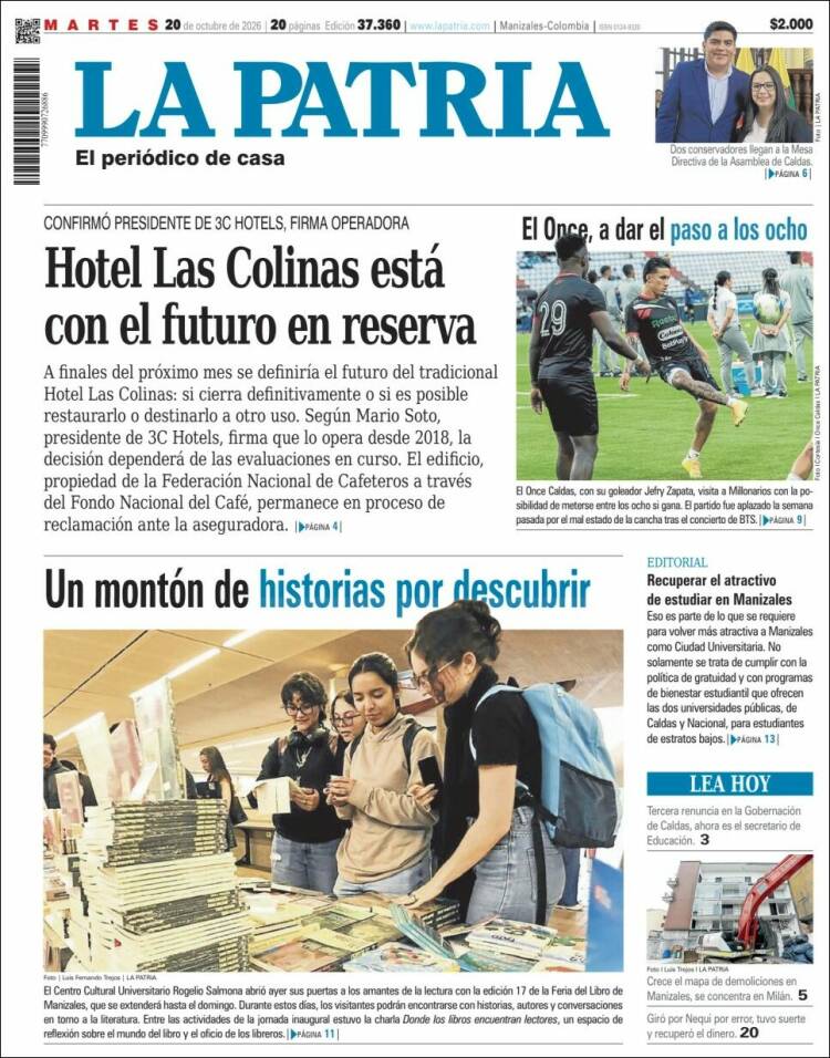 Portada de La Patria (Colombia)