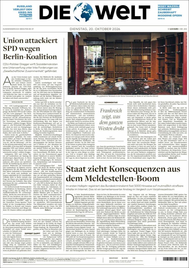 Portada de Die Welt (Alemania)