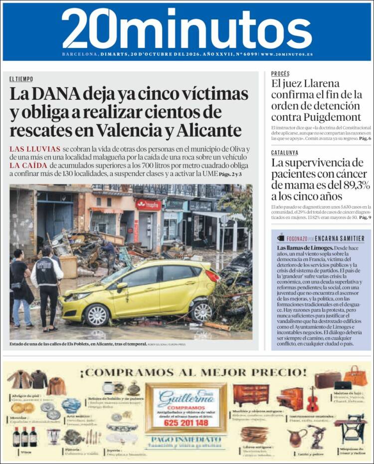 Portada de 20 Minutos - Barcelona (Espa&ntilde;a)