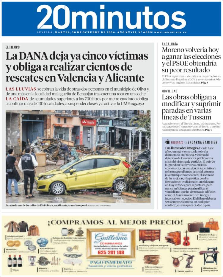 Portada de 20 Minutos - Sevilla (Espa&ntilde;a)