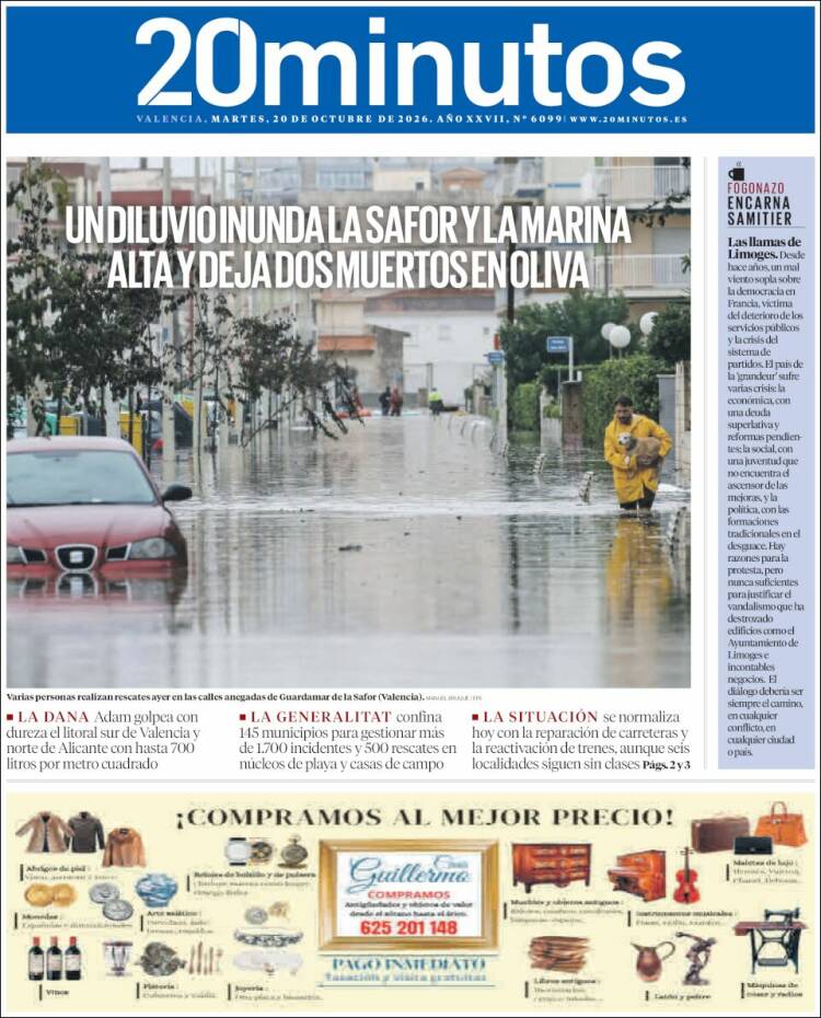 Portada de 20 Minutos - Valencia (Espa&ntilde;a)
