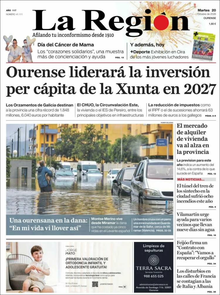Portada de La Región de Ourense (Espa&ntilde;a)