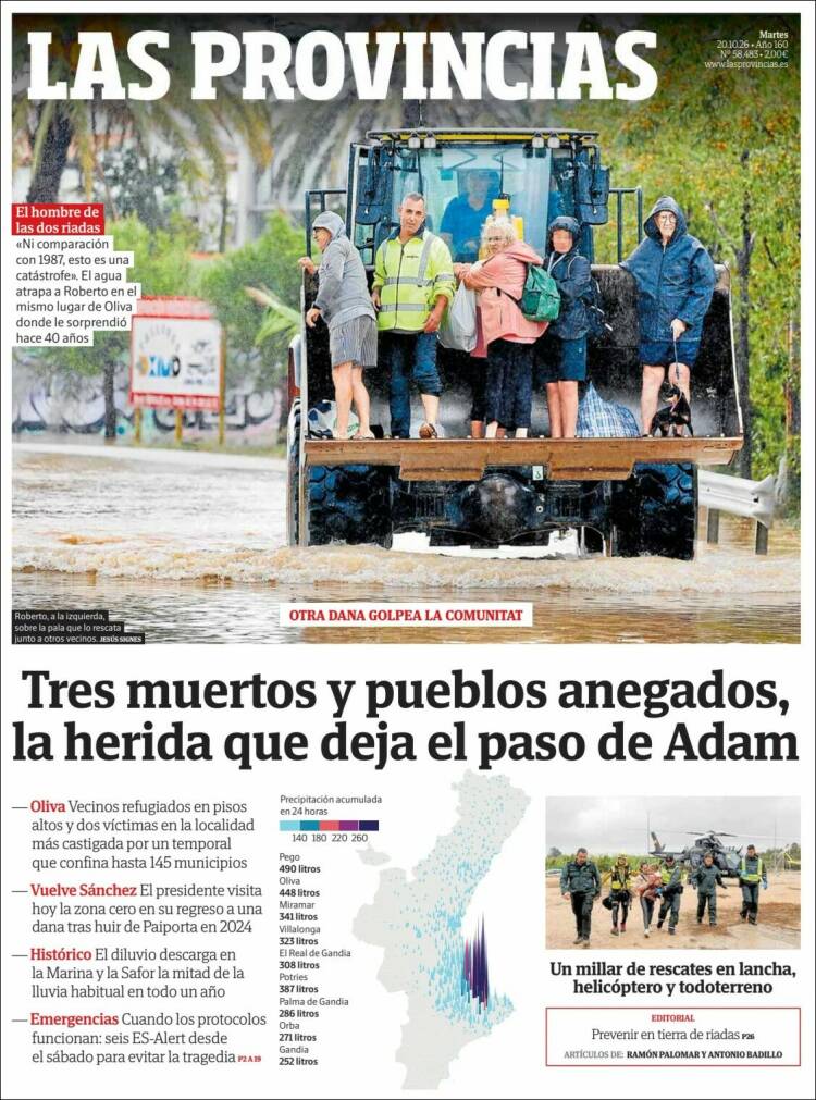 Portada de Las Provincias (Espa&ntilde;a)