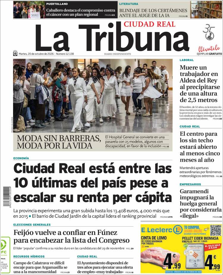 Portada de La Tribuna de Ciudad Real (Espa&ntilde;a)