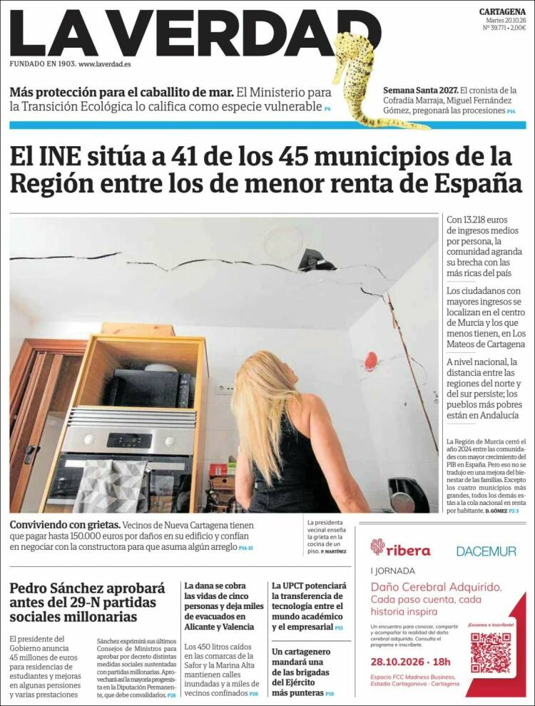 Portada de La Verdad de Cartagena (Espa&ntilde;a)