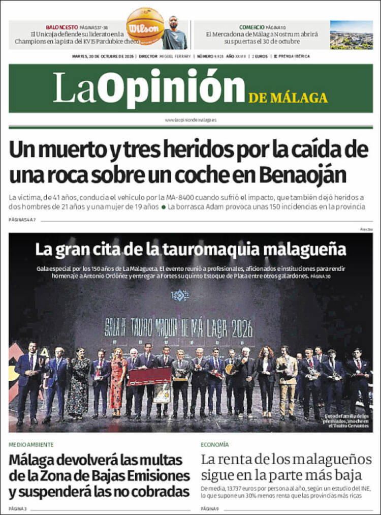 Portada de La Opinión de Málaga (Espa&ntilde;a)