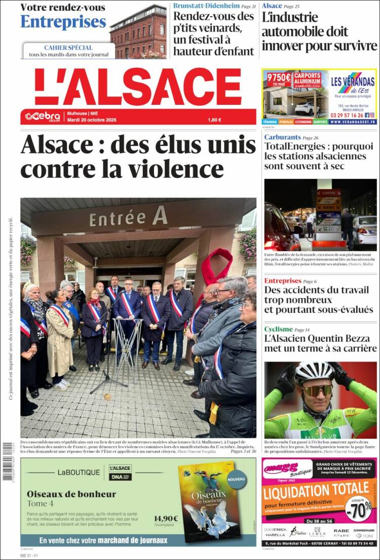 Portada de Journal L'Alsace (Francia)