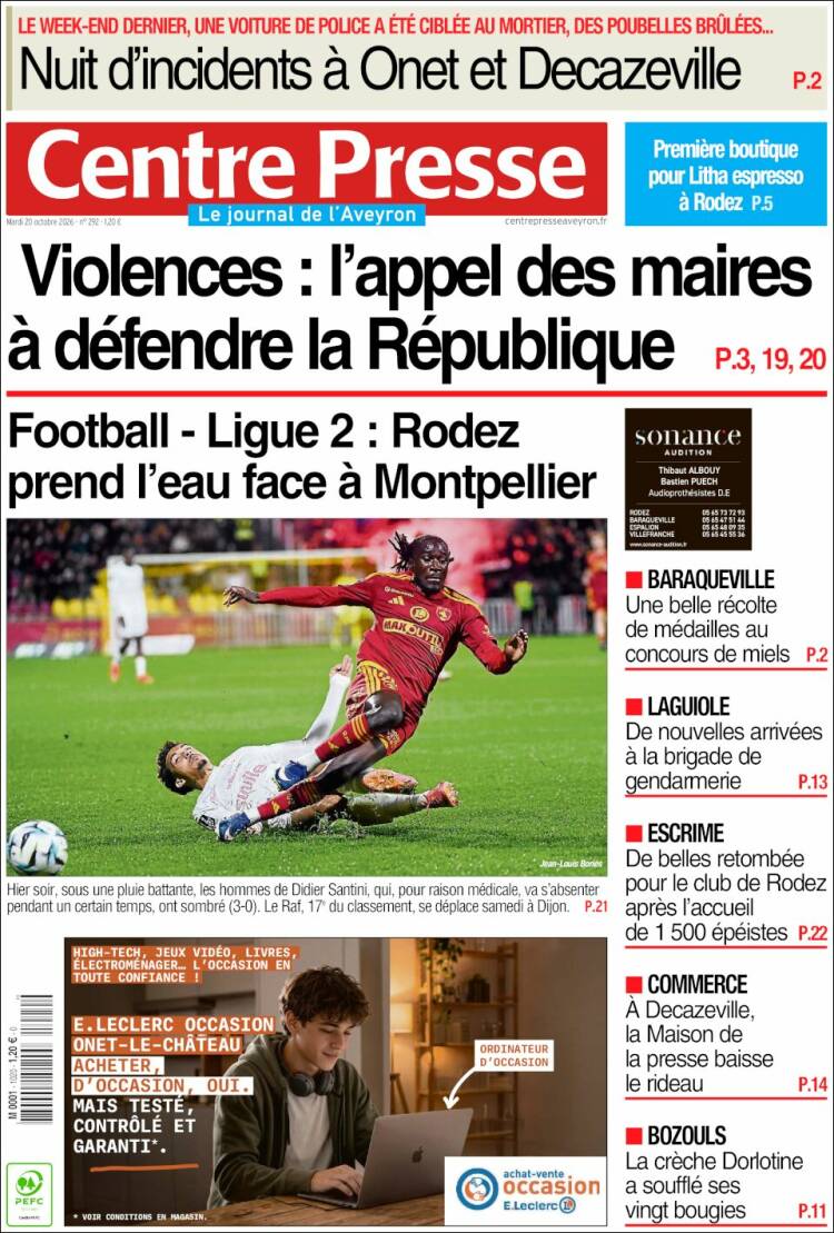 Portada de Centre Presse (Francia)
