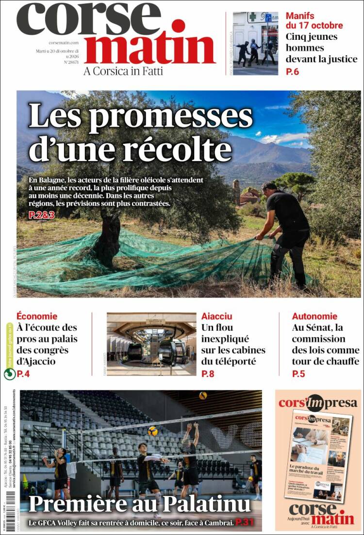 Portada de Corse-Matin (Francia)