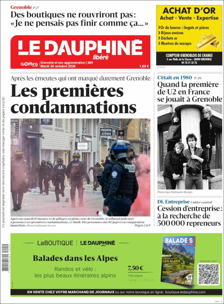 Portada de Le Dauphiné Libéré (Francia)