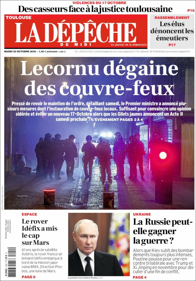 Portada de La Dépêche du Midi (Francia)