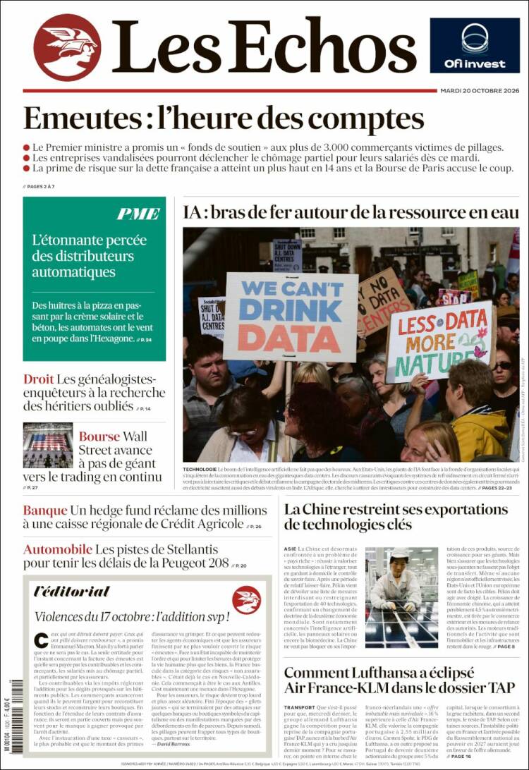 Portada de Les Echos (Francia)