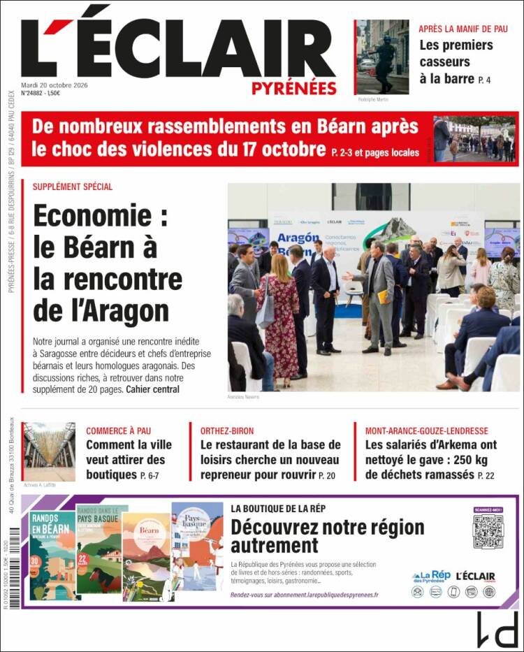 Portada de L'Eclair des Pyrénées (Francia)