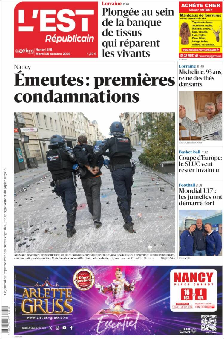 Portada de L'Est Republicain (Francia)