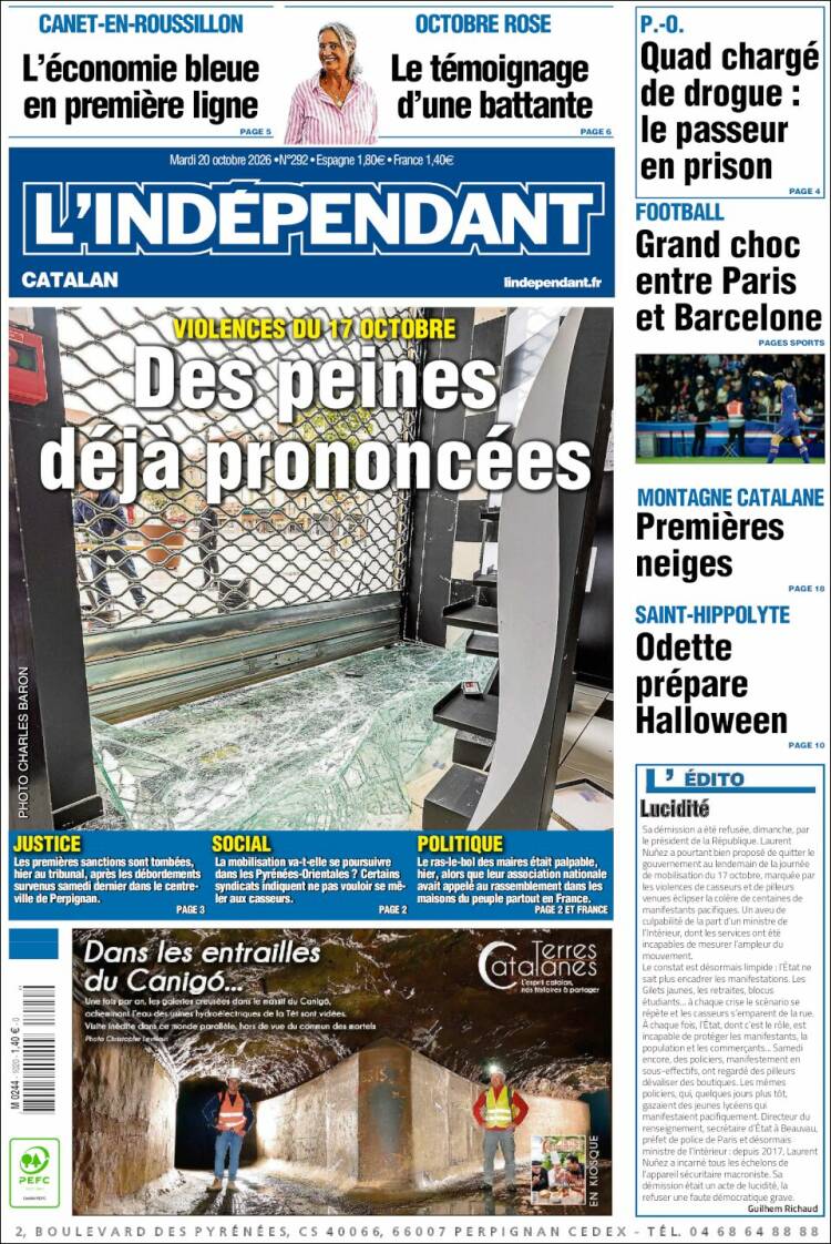 Portada de Le Indépendant (Francia)