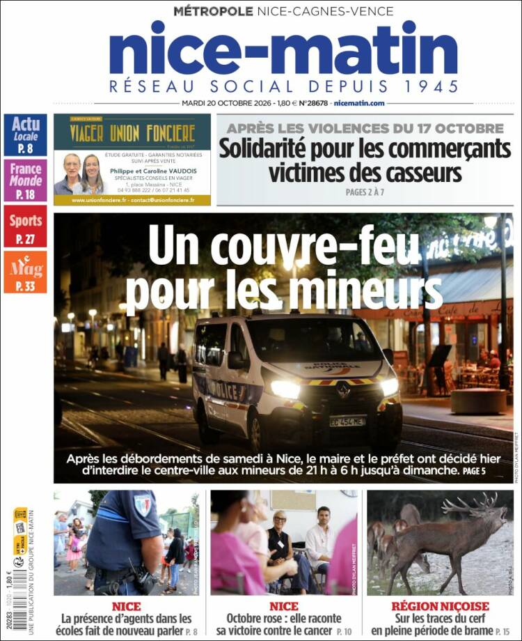 Portada de Nice-Matin (Francia)