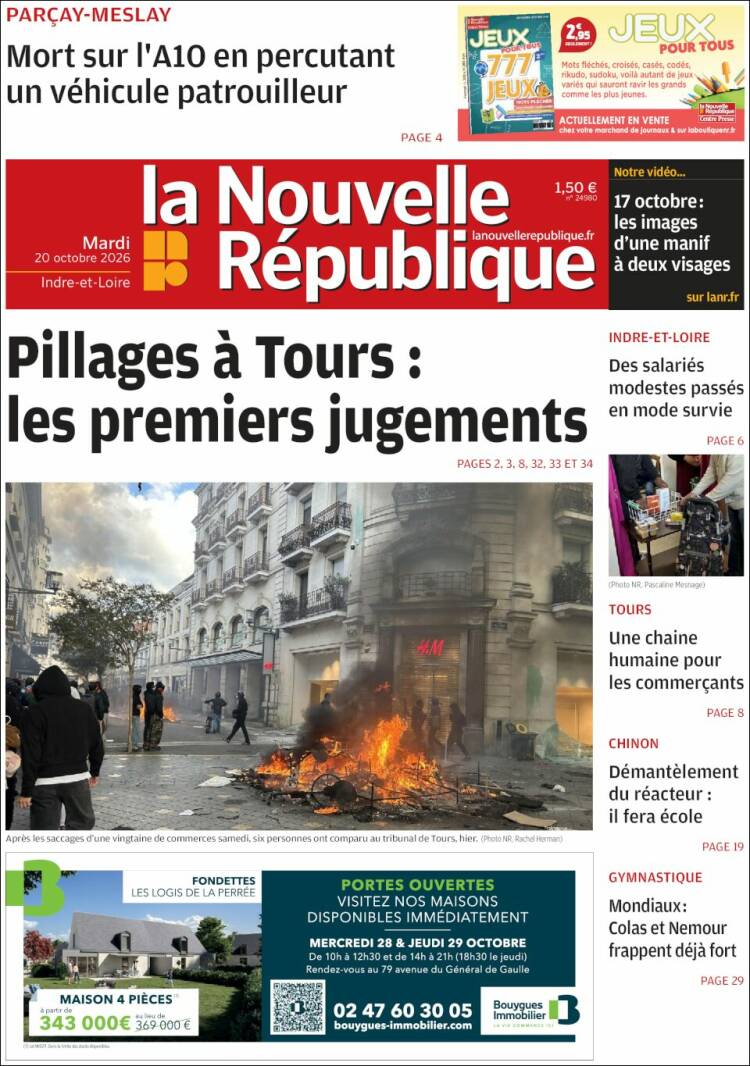 Portada de La Nouvelle Republique (Francia)