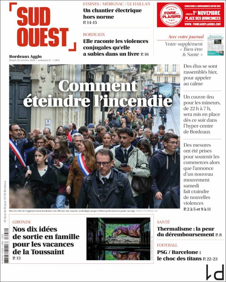 Portada de Sud Ouest (Francia)
