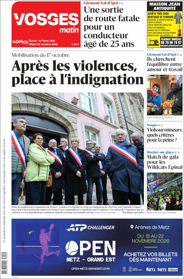 Portada de Vosges Matin (Francia)