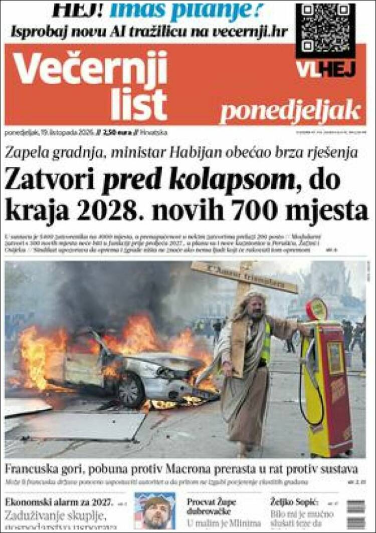 Portada de Večernji (Croacia)