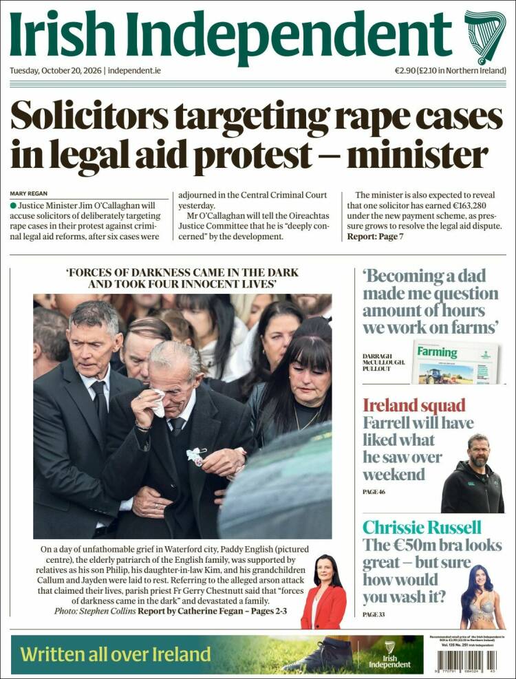 Portada de Irish Independent (Irlanda)