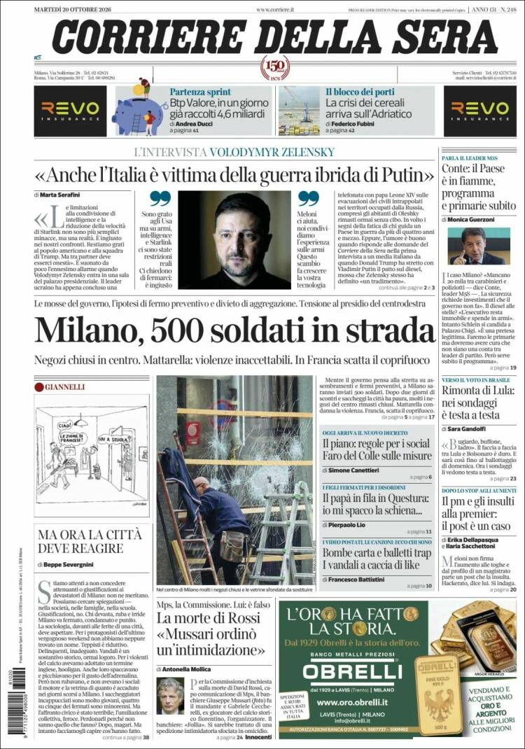 Portada de Corriere della Sera (Italia)